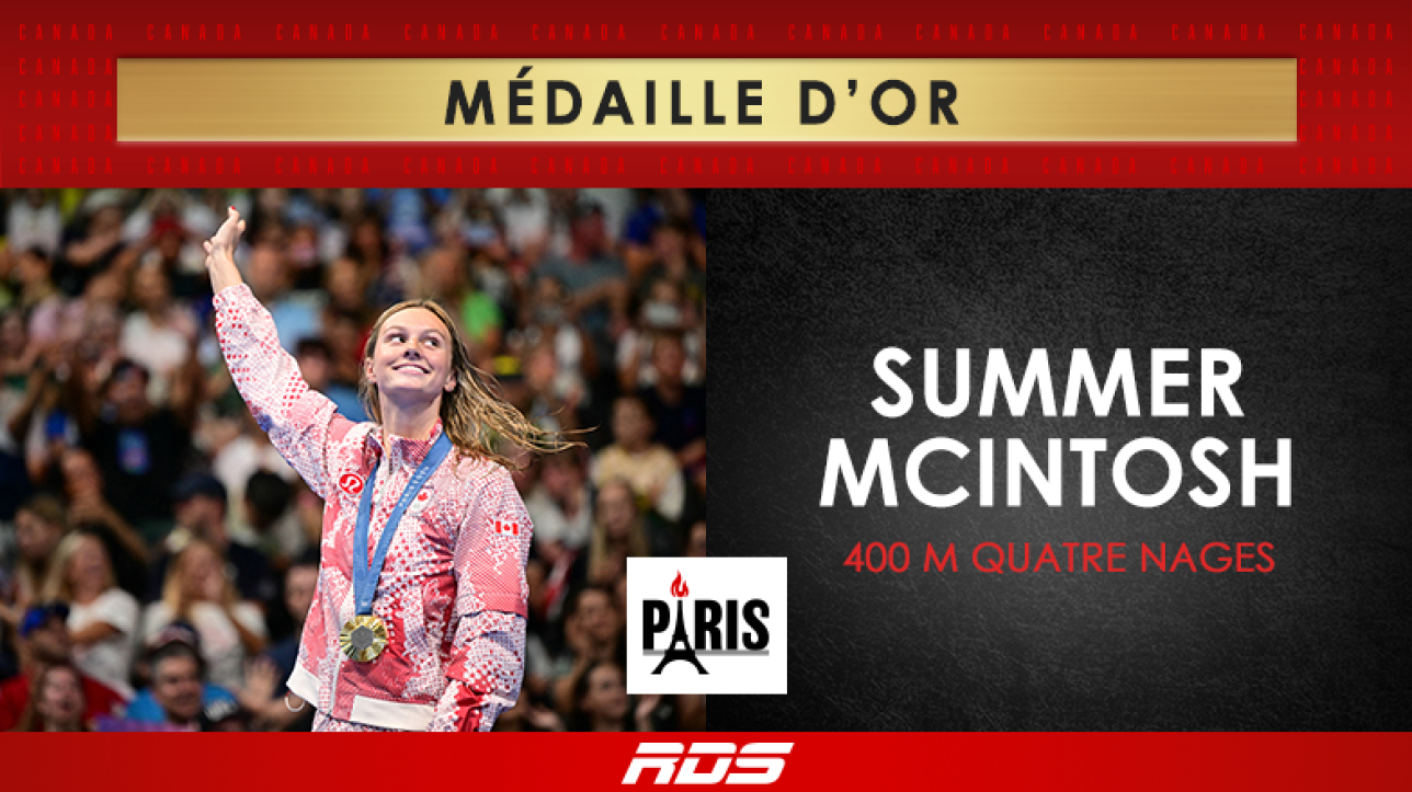 Jeux olympiques Paris 2024 Summer McIntosh couverte d'or au 400 mètres quatre nages RDS