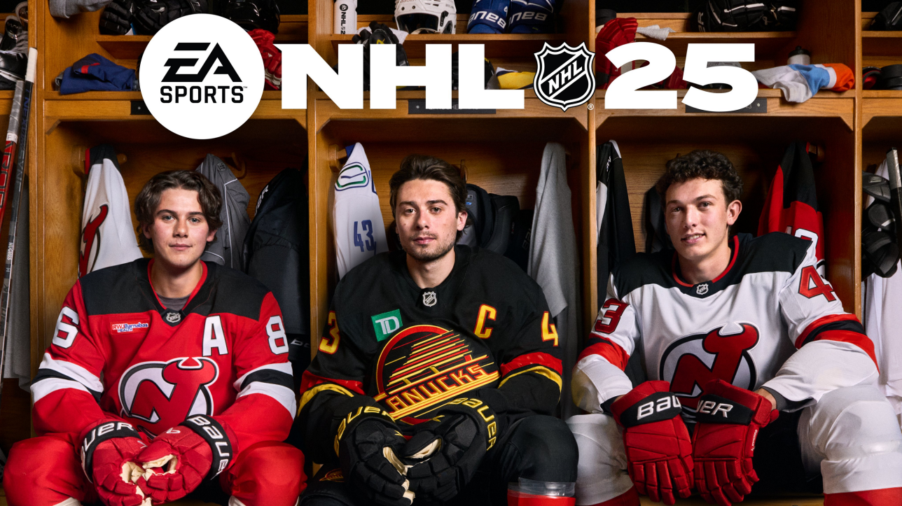 LNH les frères Quinn Jack et Luke Hughes en couverture de NHL 25 RDS